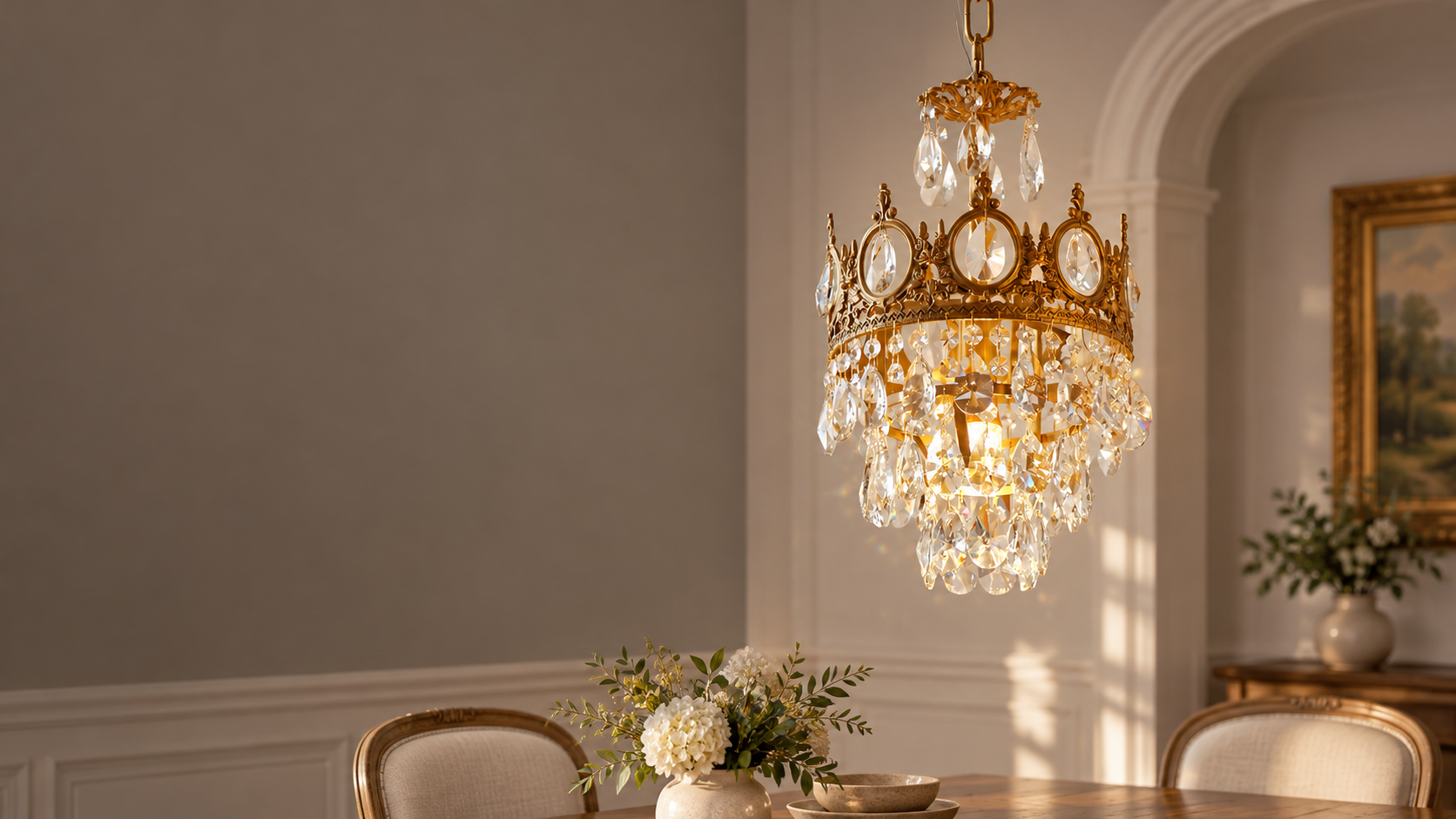 Retro French Gold Crystal Chandelier von Volo Decor