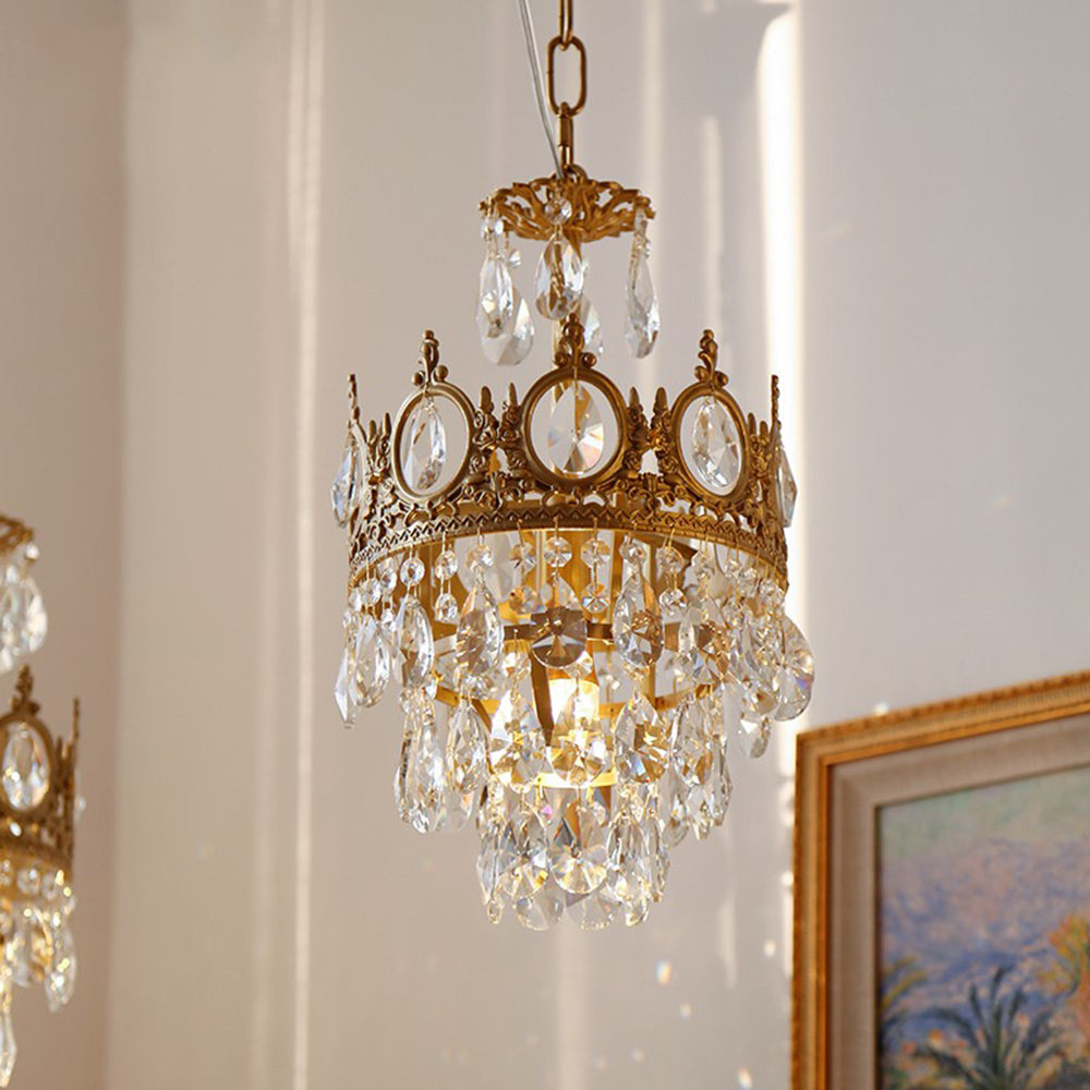 Originalaufnahme des Retro French Gold Crystal Chandelier